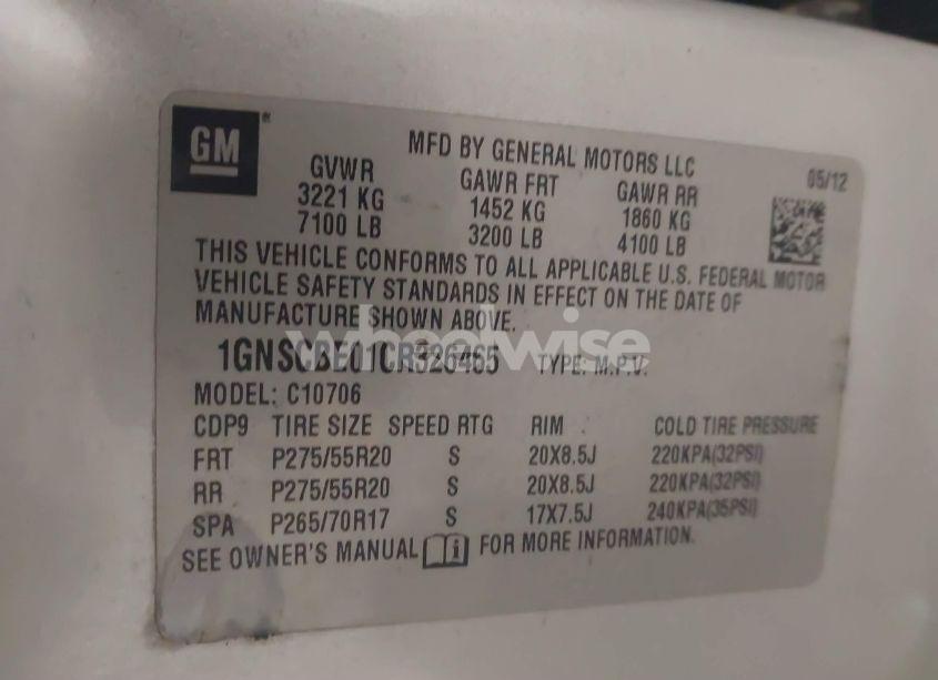 Photo 9 of 2012 Chevrolet Tahoe LT (VIN 1GNSCBE01CR326465)