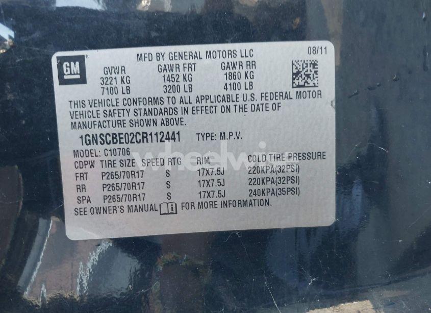 Photo 9 of 2012 Chevrolet Tahoe LT (VIN 1GNSCBE02CR112441)