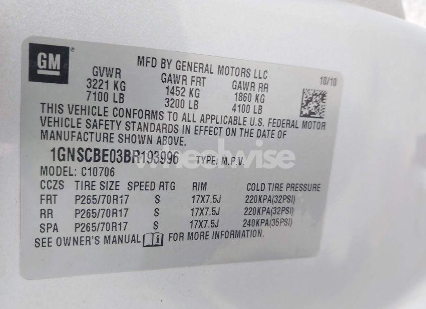 Photo 9 of 2011 Chevrolet Tahoe LT (VIN 1GNSCBE03BR193996)