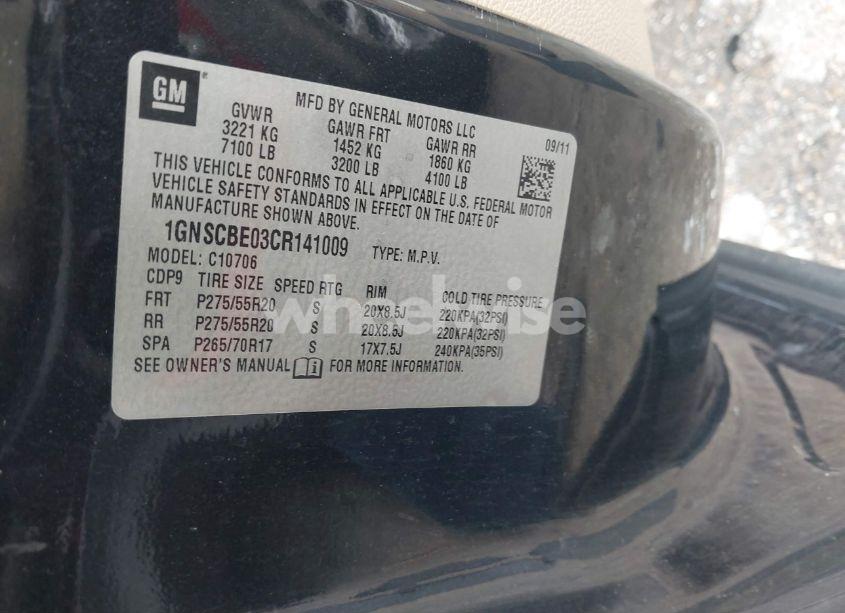 Photo 9 of 2012 Chevrolet Tahoe LT (VIN 1GNSCBE03CR141009)