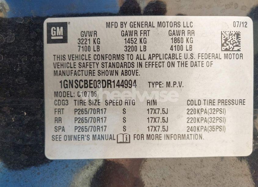 Photo 9 of 2013 Chevrolet Tahoe LT (VIN 1GNSCBE03DR144994)