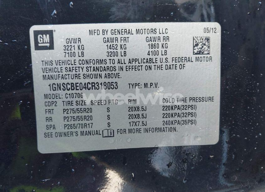 Photo 9 of 2012 Chevrolet Tahoe LT (VIN 1GNSCBE04CR318053)