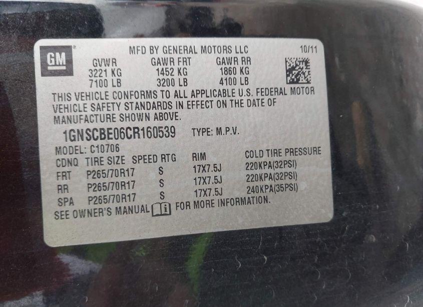 Photo 9 of 2012 Chevrolet Tahoe LT (VIN 1GNSCBE06CR160539)