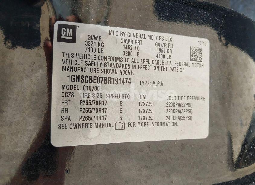 Photo 9 of 2011 Chevrolet Tahoe LT (VIN 1GNSCBE07BR191474)