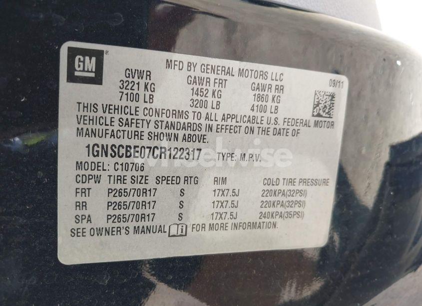 Photo 9 of 2012 Chevrolet Tahoe LT (VIN 1GNSCBE07CR122317)