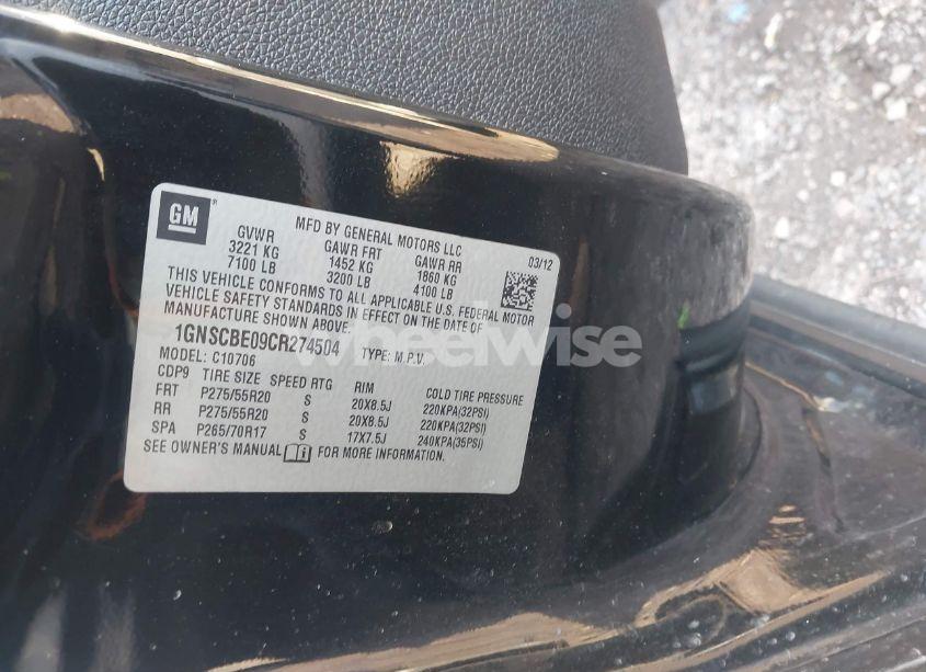 Photo 9 of 2012 Chevrolet Tahoe LT (VIN 1GNSCBE09CR274504)