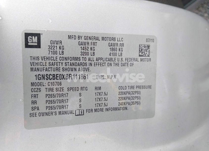 Photo 9 of 2011 Chevrolet Tahoe LT (VIN 1GNSCBE0XBR111861)