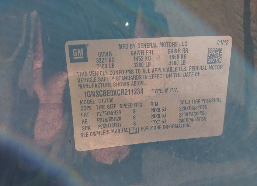 Photo 9 of 2012 Chevrolet Tahoe LT (VIN 1GNSCBE0XCR211234)