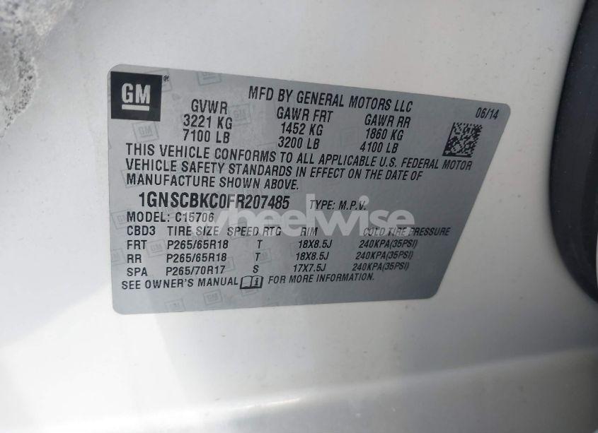 Photo 9 of 2015 Chevrolet Tahoe LT (VIN 1GNSCBKC0FR207485)