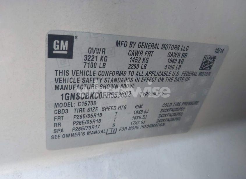 Photo 9 of 2015 Chevrolet Tahoe LT (VIN 1GNSCBKC0FR553682)