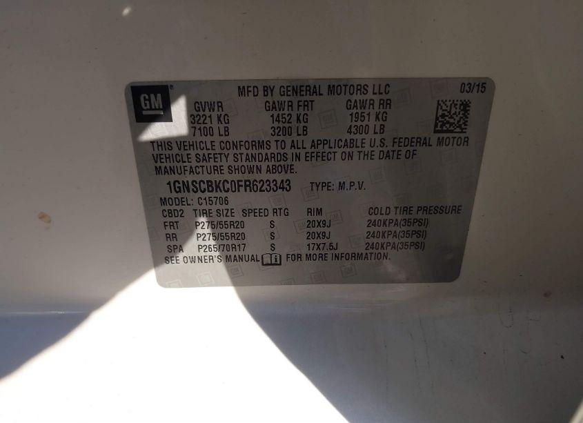 Photo 9 of 2015 Chevrolet Tahoe LT (VIN 1GNSCBKC0FR623343)