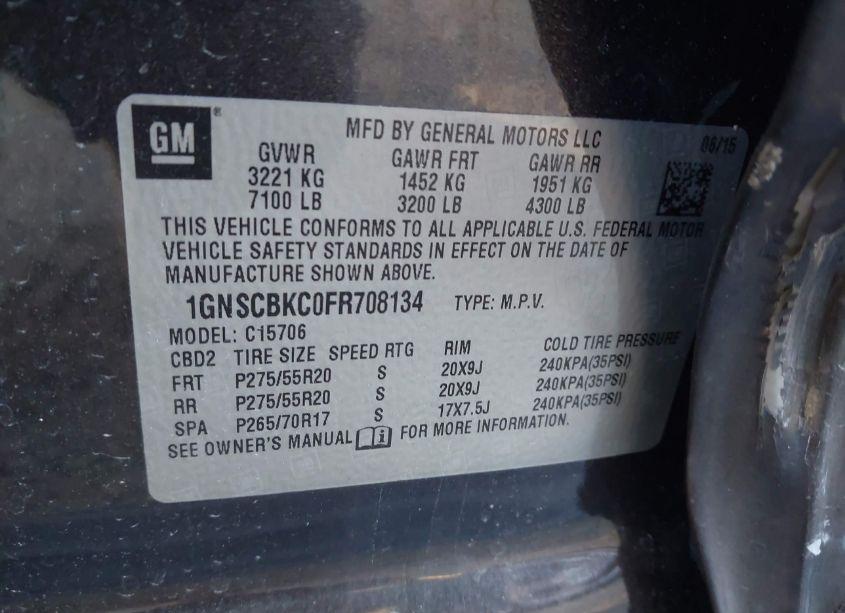 Photo 9 of 2015 Chevrolet Tahoe LT (VIN 1GNSCBKC0FR708134)