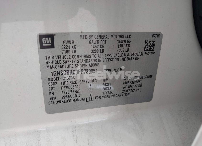 Photo 9 of 2015 Chevrolet Tahoe LT (VIN 1GNSCBKC0FR739951)