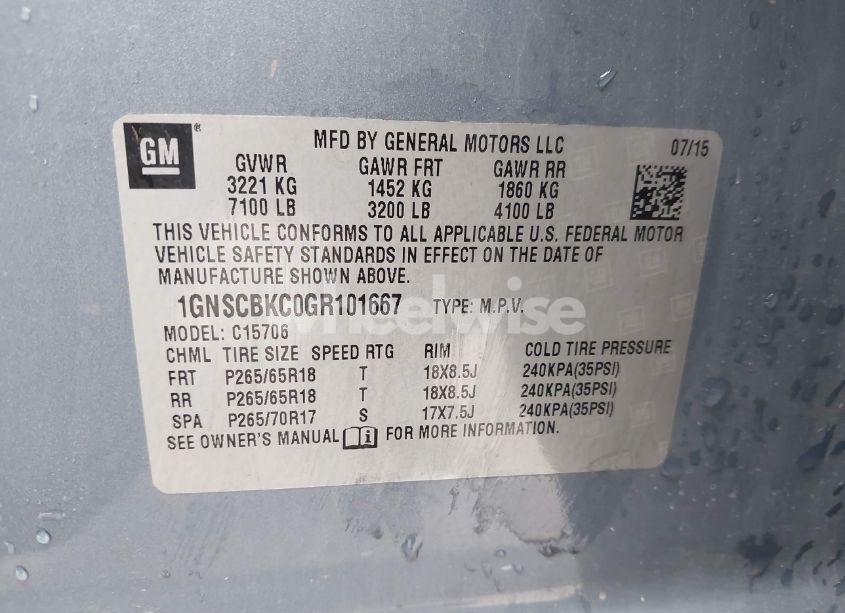 Photo 9 of 2016 Chevrolet Tahoe LT (VIN 1GNSCBKC0GR101667)