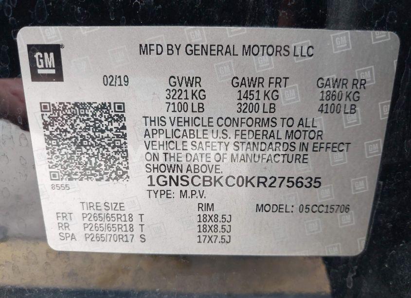 Photo 9 of 2019 Chevrolet Tahoe LT (VIN 1GNSCBKC0KR275635)