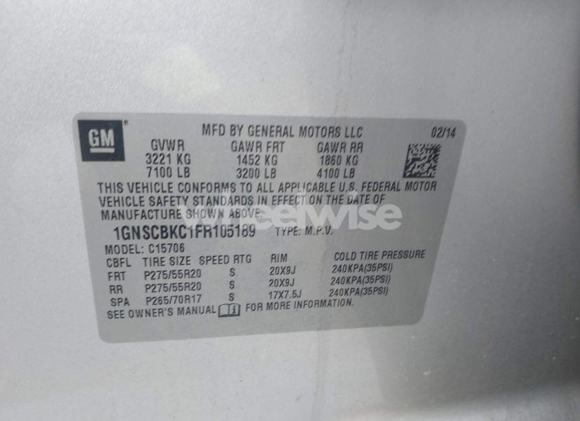 Photo 9 of 2015 Chevrolet Tahoe LT (VIN 1GNSCBKC1FR105189)