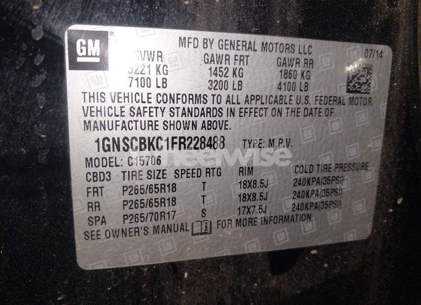 Photo 9 of 2015 Chevrolet Tahoe LT (VIN 1GNSCBKC1FR228488)