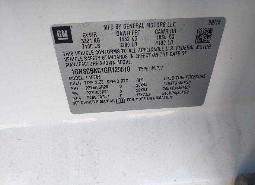 Photo 9 of 2016 Chevrolet Tahoe LT (VIN 1GNSCBKC1GR129610)