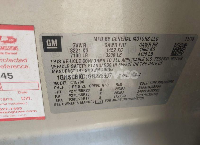 Photo 9 of 2016 Chevrolet Tahoe LT (VIN 1GNSCBKC1GR223597)