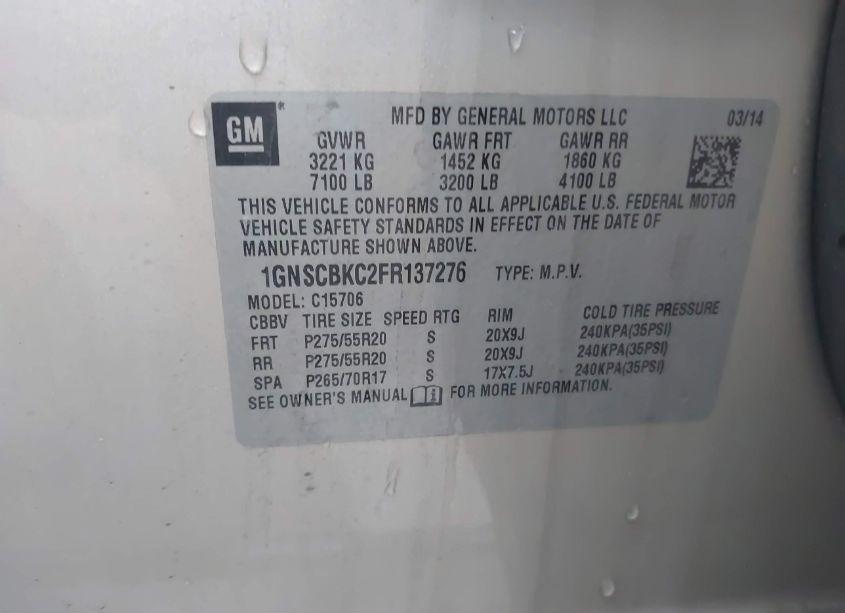 Photo 9 of 2015 Chevrolet Tahoe LT (VIN 1GNSCBKC2FR137276)