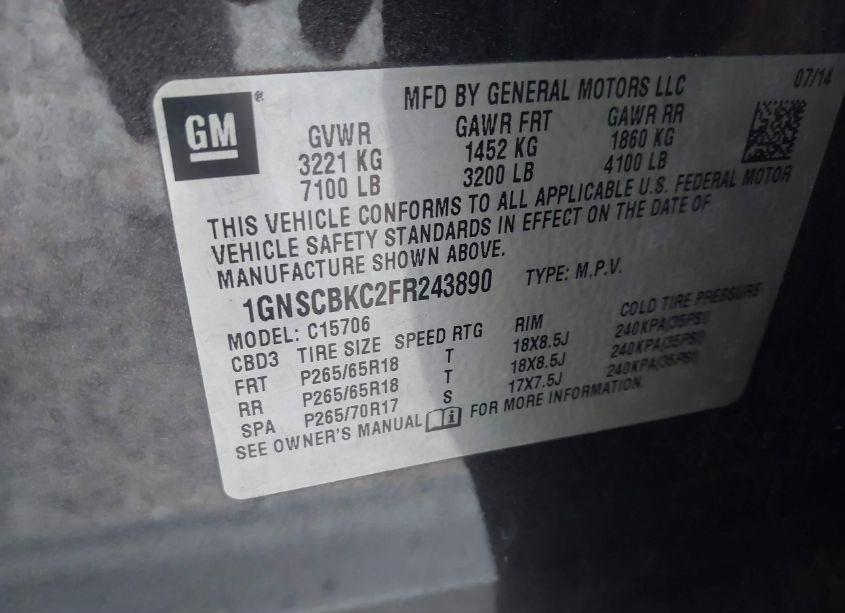 Photo 9 of 2015 Chevrolet Tahoe LT (VIN 1GNSCBKC2FR243890)