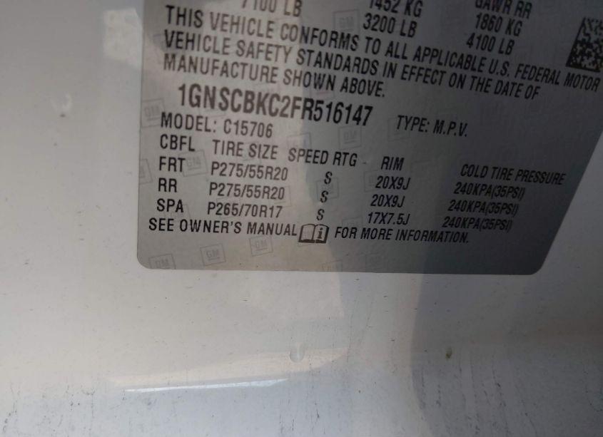 Photo 9 of 2015 Chevrolet Tahoe LT (VIN 1GNSCBKC2FR516147)
