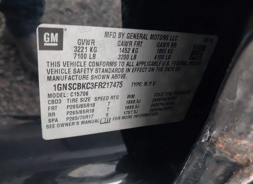 Photo 9 of 2015 Chevrolet Tahoe LT (VIN 1GNSCBKC3FR217475)