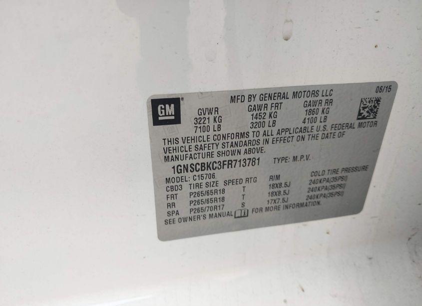 Photo 9 of 2015 Chevrolet Tahoe LT (VIN 1GNSCBKC3FR713781)
