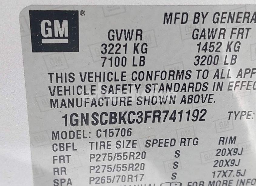 Photo 9 of 2015 Chevrolet Tahoe LT (VIN 1GNSCBKC3FR741192)