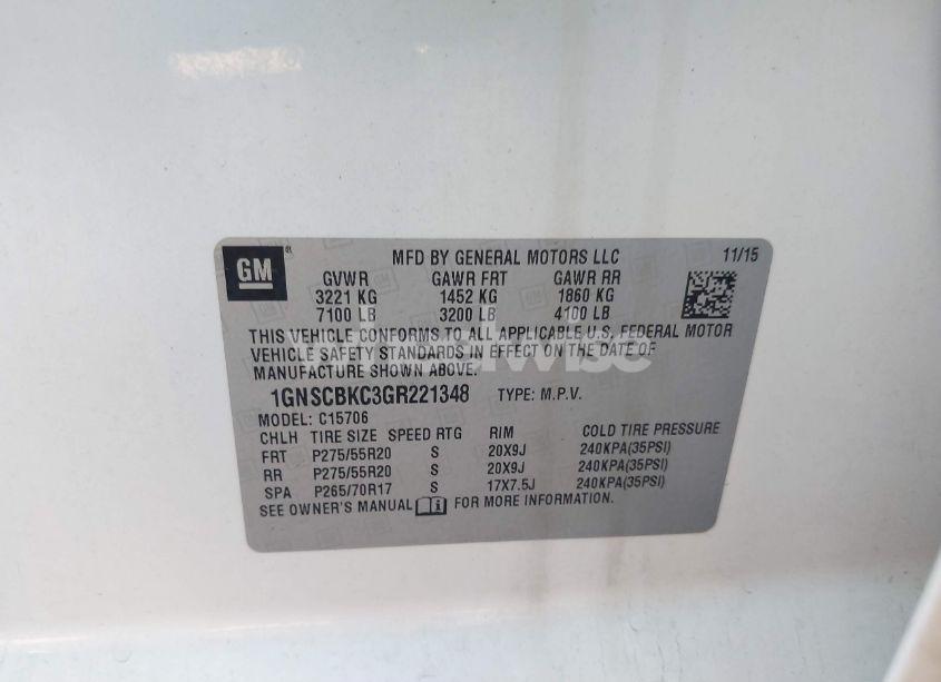 Photo 9 of 2016 Chevrolet Tahoe LT (VIN 1GNSCBKC3GR221348)