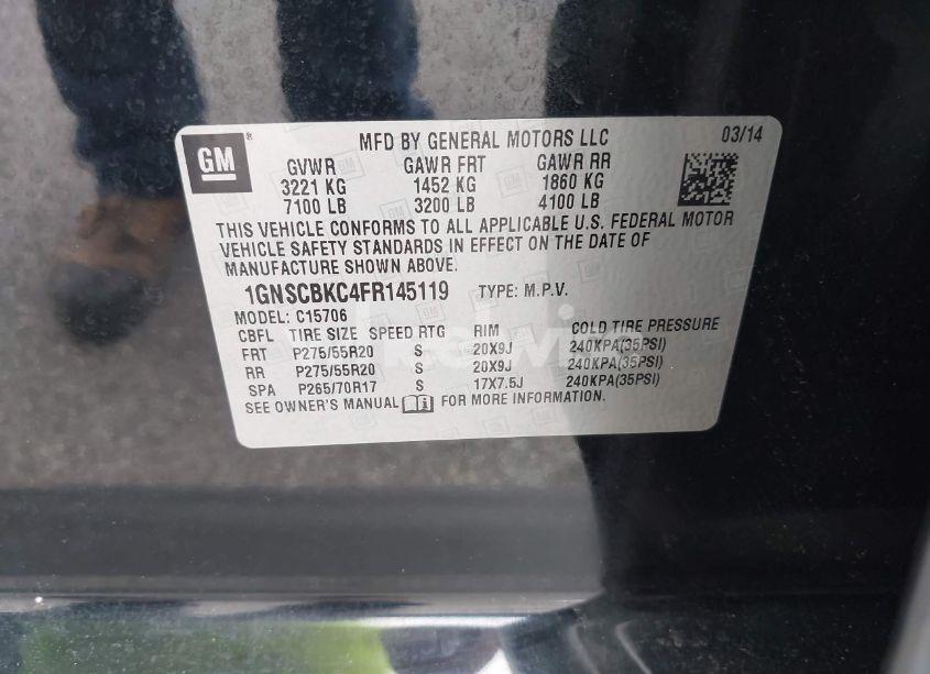 Photo 9 of 2015 Chevrolet Tahoe LT (VIN 1GNSCBKC4FR145119)