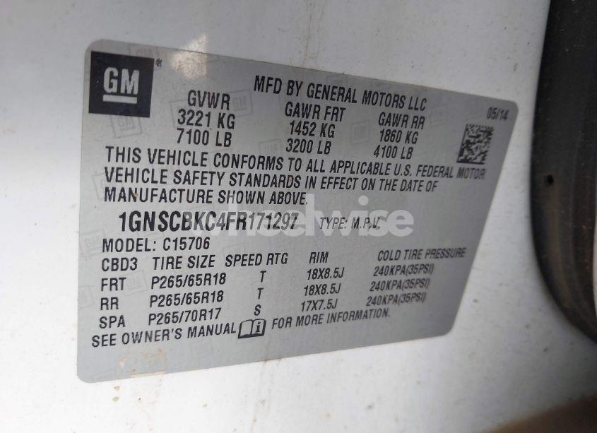 Photo 9 of 2015 Chevrolet Tahoe LT (VIN 1GNSCBKC4FR171297)