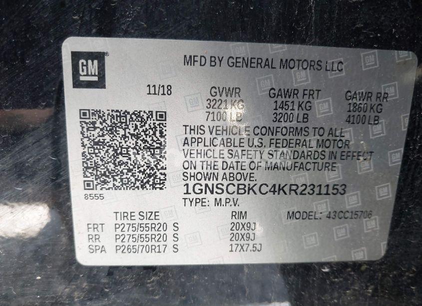 Photo 9 of 2019 Chevrolet Tahoe LT (VIN 1GNSCBKC4KR231153)