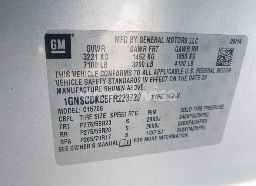 Photo 9 of 2015 Chevrolet Tahoe LT (VIN 1GNSCBKC5FR223729)