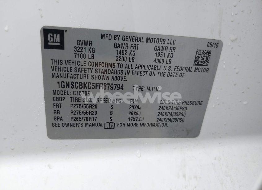 Photo 9 of 2015 Chevrolet Tahoe LT (VIN 1GNSCBKC5FR679794)