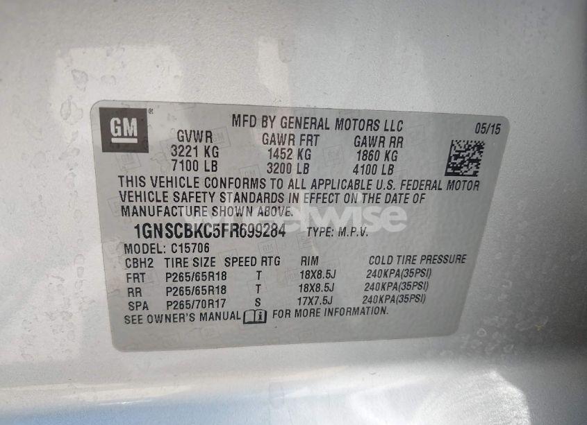 Photo 9 of 2015 Chevrolet Tahoe LT (VIN 1GNSCBKC5FR699284)