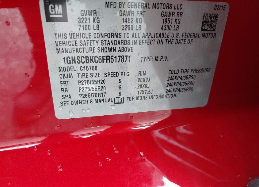Photo 9 of 2015 Chevrolet Tahoe LT (VIN 1GNSCBKC6FR617871)
