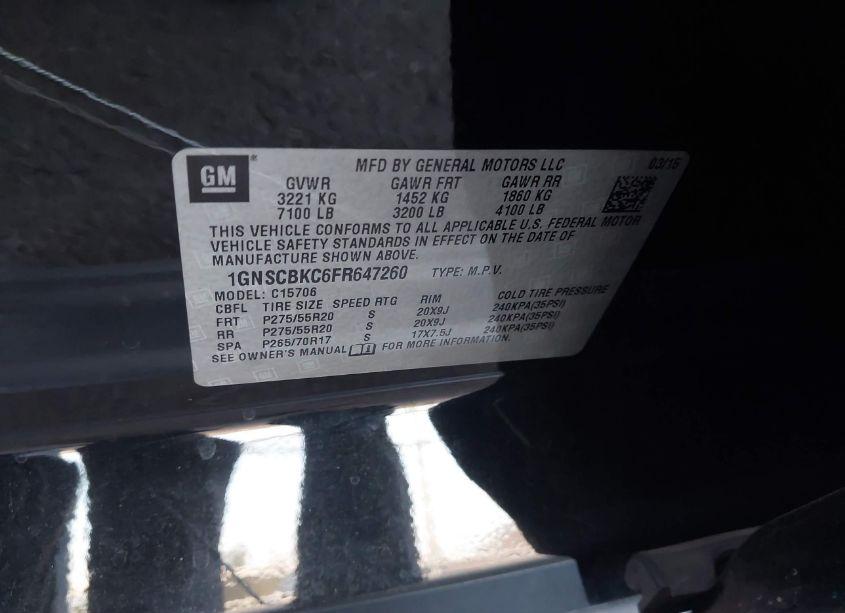 Photo 9 of 2015 Chevrolet Tahoe LT (VIN 1GNSCBKC6FR647260)