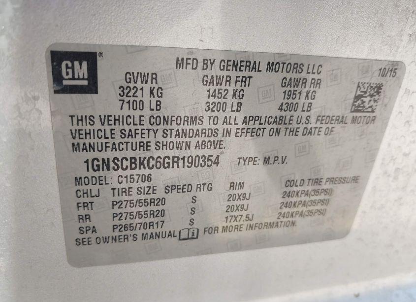 Photo 9 of 2016 Chevrolet Tahoe LT (VIN 1GNSCBKC6GR190354)