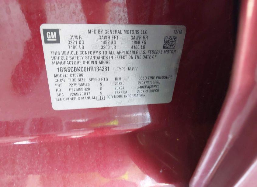 Photo 9 of 2017 Chevrolet Tahoe LT (VIN 1GNSCBKC6HR184281)