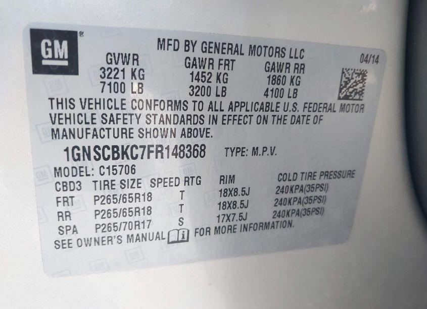 Photo 9 of 2015 Chevrolet Tahoe LT (VIN 1GNSCBKC7FR148368)