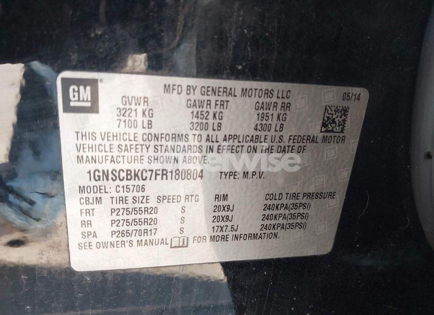 Photo 9 of 2015 Chevrolet Tahoe LT (VIN 1GNSCBKC7FR180804)