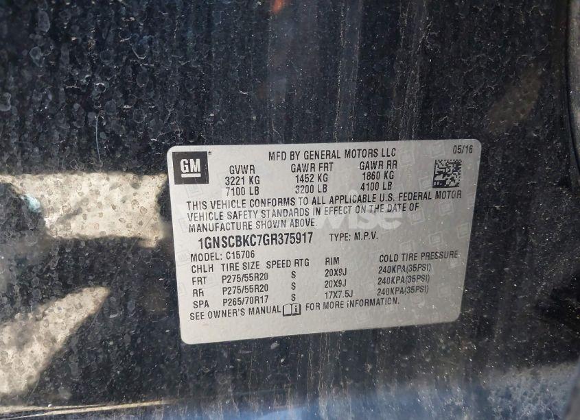 Photo 9 of 2016 Chevrolet Tahoe LT (VIN 1GNSCBKC7GR375917)