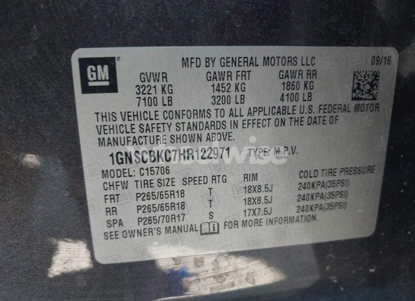 Photo 9 of 2017 Chevrolet Tahoe LT (VIN 1GNSCBKC7HR122971)