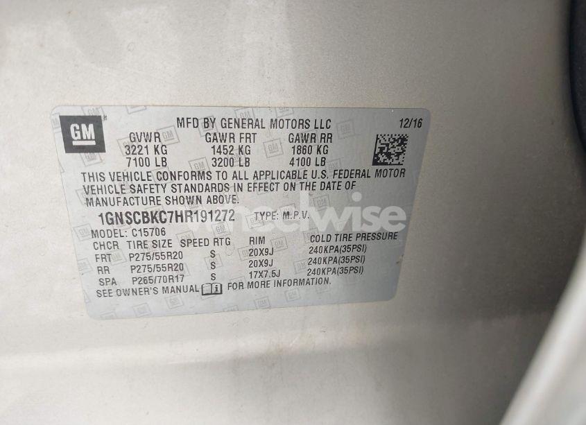 Photo 9 of 2017 Chevrolet Tahoe LT (VIN 1GNSCBKC7HR191272)