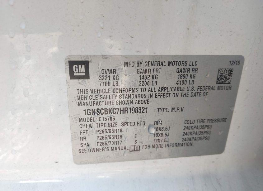 Photo 9 of 2017 Chevrolet Tahoe LT (VIN 1GNSCBKC7HR198321)