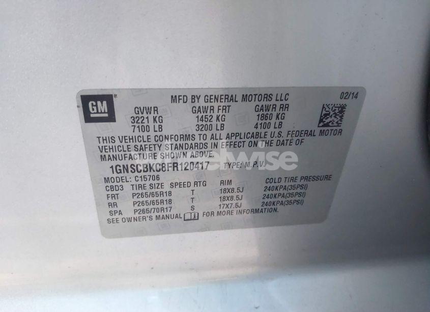 Photo 9 of 2015 Chevrolet Tahoe LT (VIN 1GNSCBKC8FR120417)