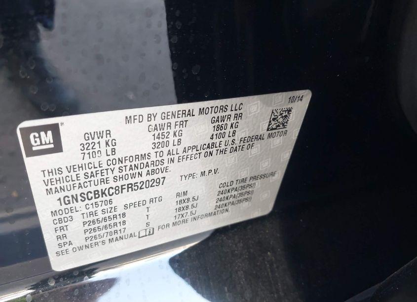 Photo 9 of 2015 Chevrolet Tahoe LT (VIN 1GNSCBKC8FR520297)