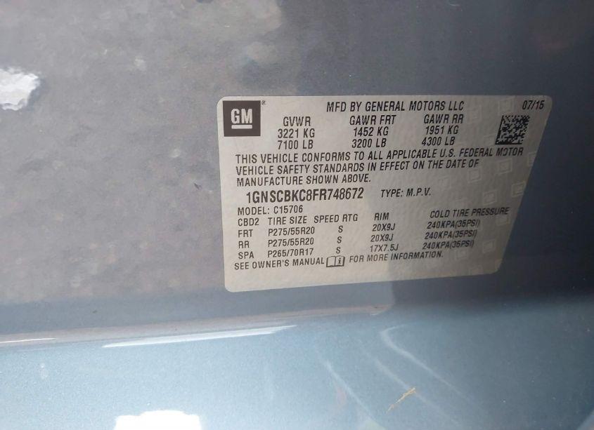 Photo 9 of 2015 Chevrolet Tahoe LT (VIN 1GNSCBKC8FR748672)