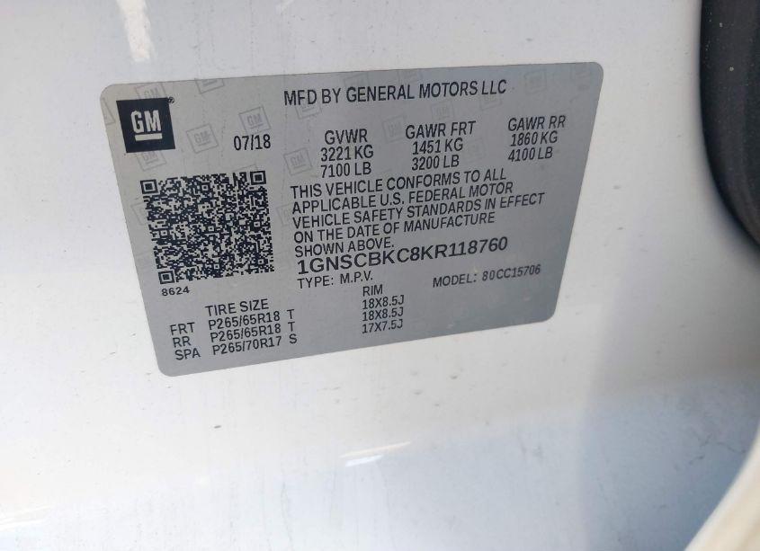 Photo 9 of 2019 Chevrolet Tahoe LT (VIN 1GNSCBKC8KR118760)